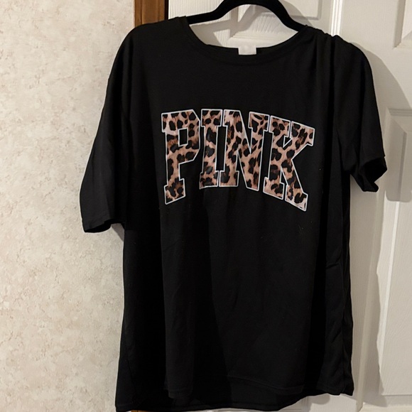 None Tops - Black cheetah Pink Tee